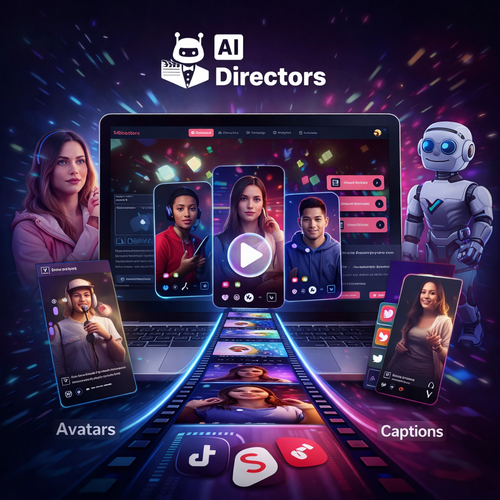 AIDirectors AI video business platform creating human-style UGC videos with AI avatars and short-form content automation